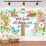 Christian Faith Banner 71X43 Inch With God All Things Are Possible Cross Scripture Backdrop Religious Spring Decor For Church Worship Home Yard Porch Easter Celebration Display