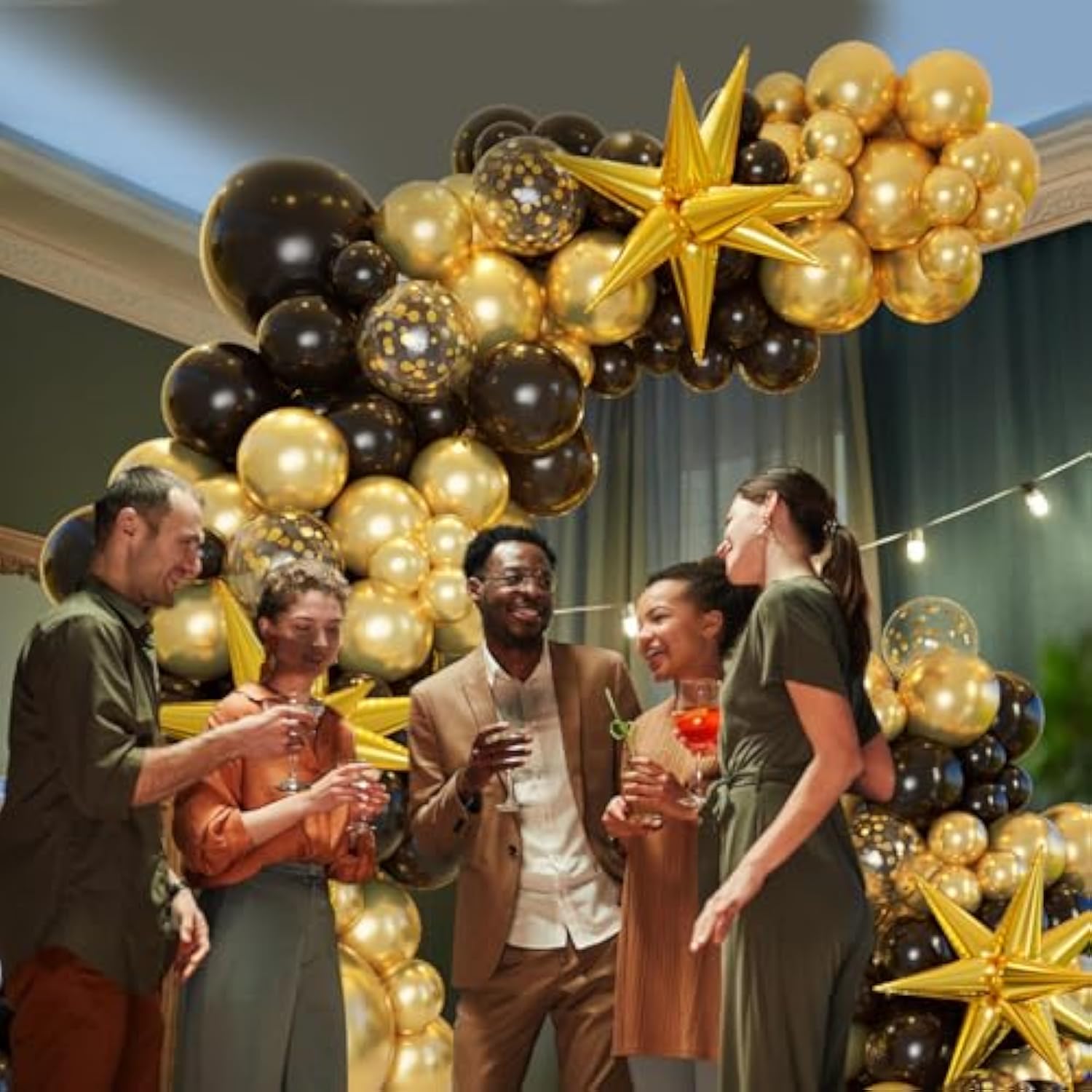 161Pcs Black And Gold Balloons Garland Arch Kit With Explosion Star Balloons, 5/10/12/18In Black Gold Confetti Latex Balloons For Anniversary Birthday Party 2025 Graduation Decorations