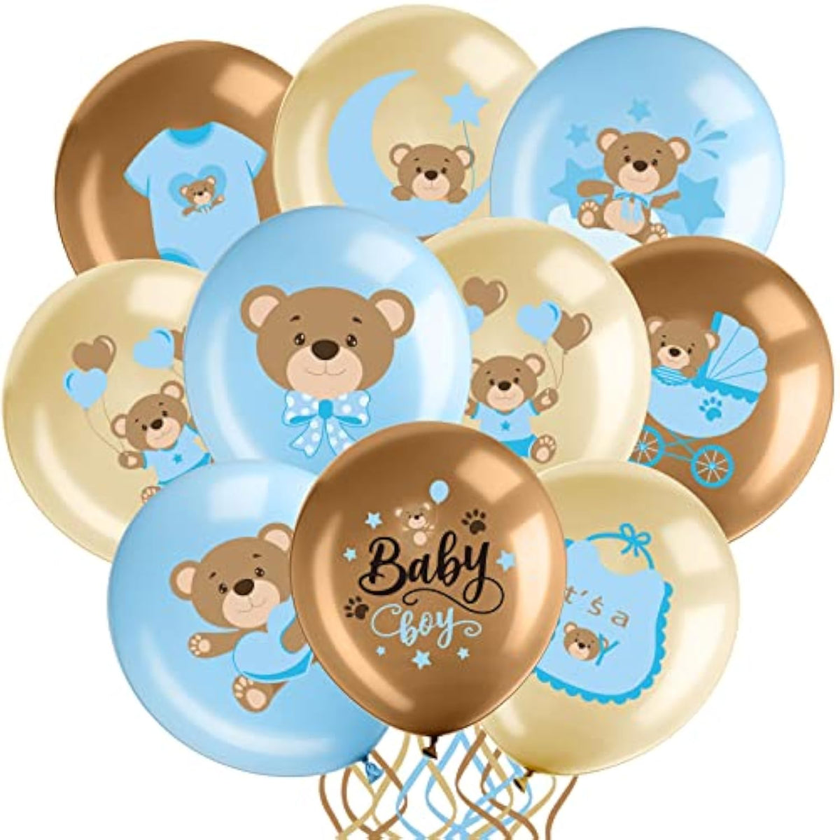 Bear Baby Shower Balloons: Blue & Brown Gender Reveal Set