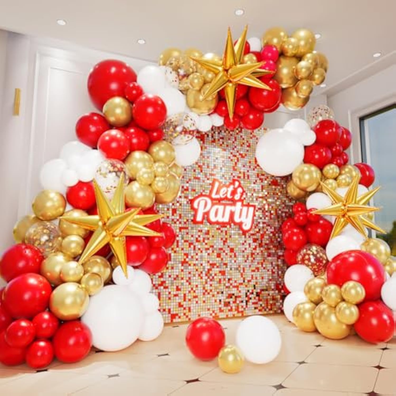 161Pcs Red Gold And White Balloons Garland Arch Kit - 5/10/12/18In Red, Gold, White, Explosion Star Balloons For Valentine'S Day Birthday Engagements Anniversary Party Decoration
