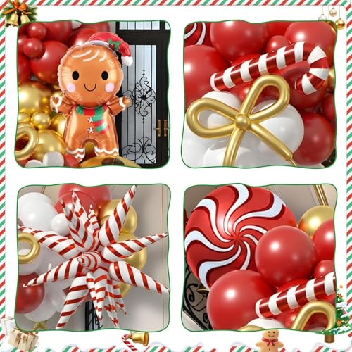 Christmas Balloon Arch 120 PC, Red Gold White for Xmas Party