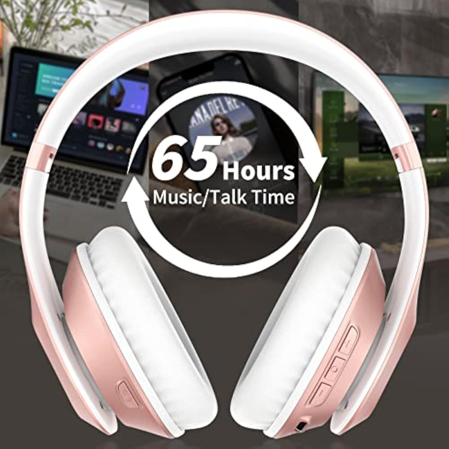 Wireless Headphones Over Ear 65H Playtime Hifi Stereo Headset With Microphone