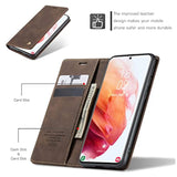 Case For Samsung Galaxy S21 5G, Vintage Pu Leather Wallet Case Card Slot Kickstand Magnetic Closure Shockproof Flip Folio Cover For Samsung Galaxy S21 - Coffee Brown