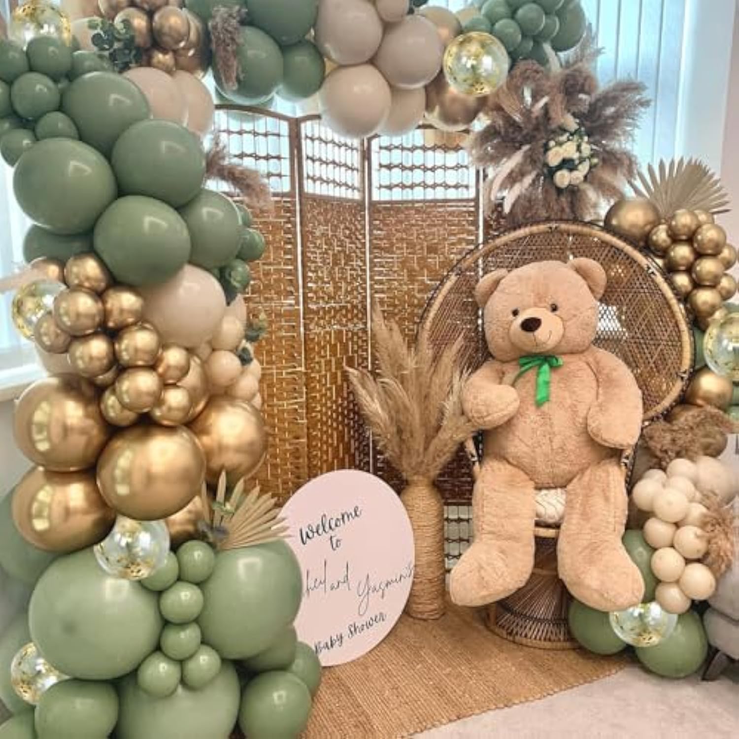 Sage Green White Sand Balloon Arch Kit, Green Beige Gold Metallic Balloons Garland Kit With Gold Confetti Balloons For Birthday Wedding Baby Showr Bridal Shower Bachelorette Party Decorations…