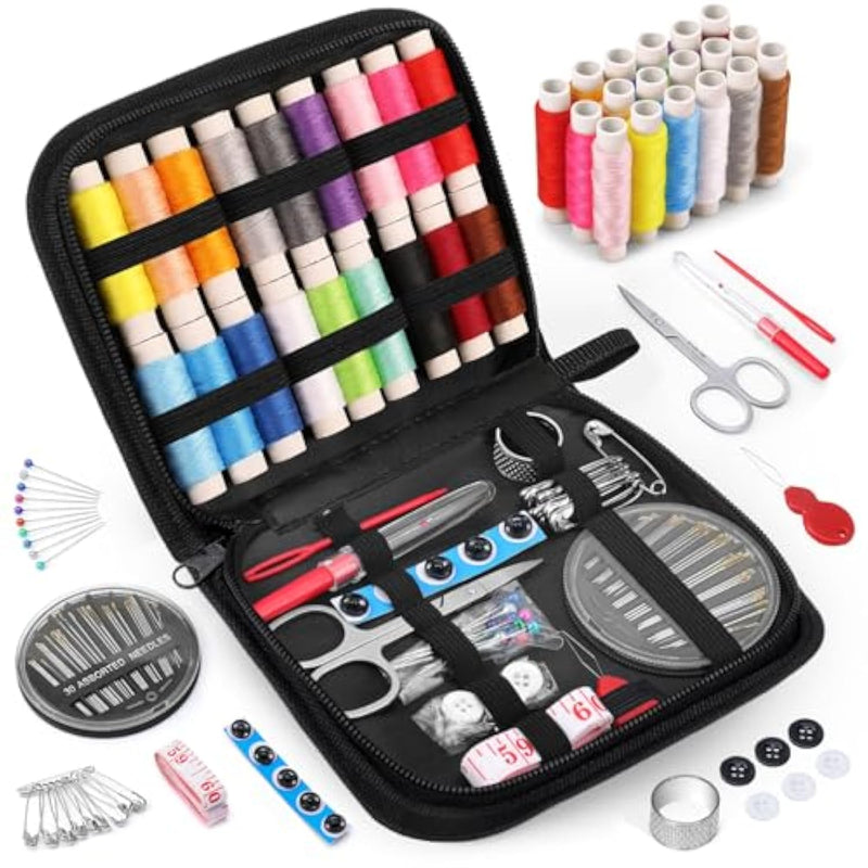 Sewing Kit Gifts For Mom Grandma Women Men Adults Kids Teen Beginner Traveler, Portable Sewing Supplies Accessories Contains Thread, Needles, Scissors, College Dorm Room Essentials (Black, M)