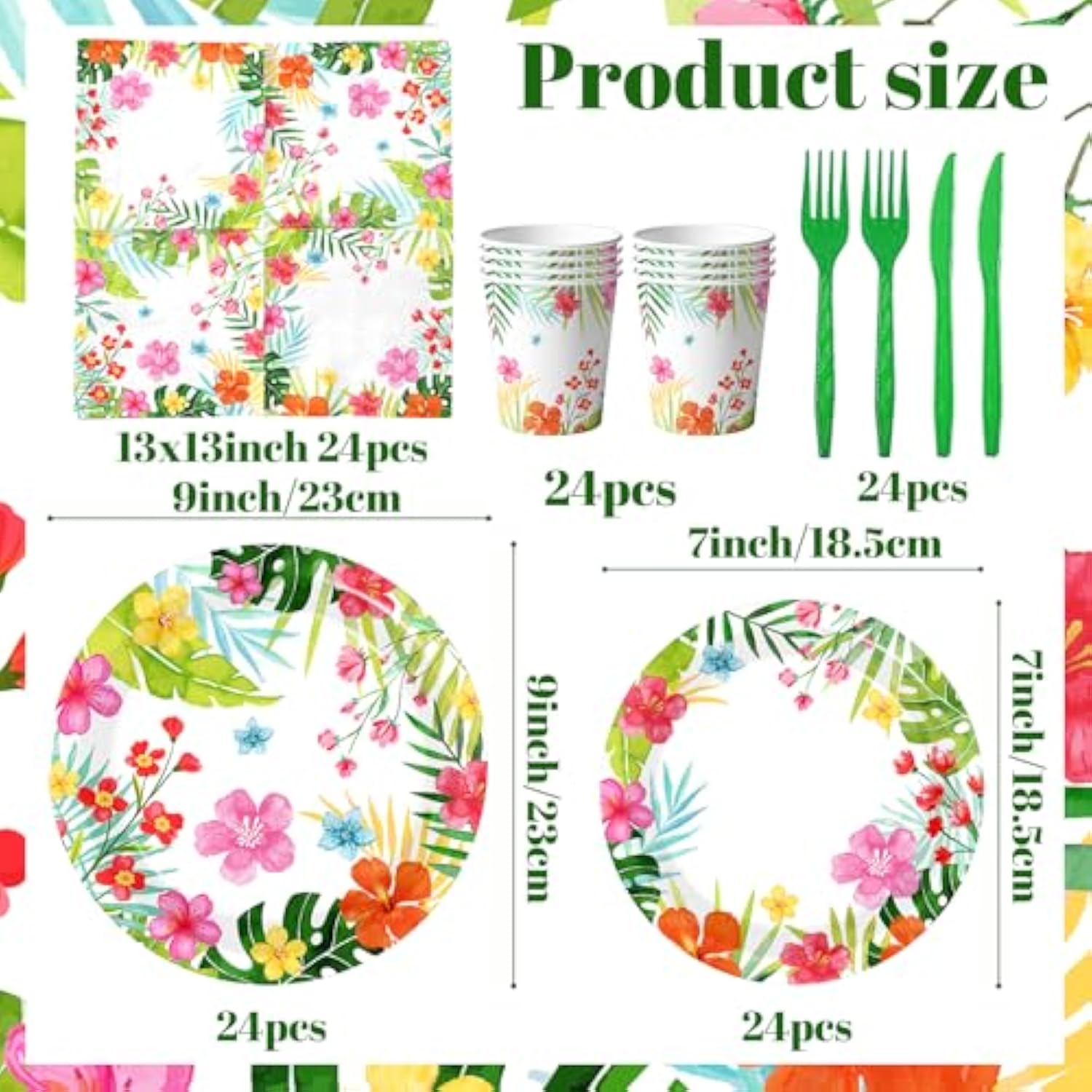 Luau Party Supplies, 144Pcs Tropical Party Decorations Includes Tropical Plates And Hawaiian Napkins, Hawaiian Plates And Napkins For Hawaiian Summer Luau Party Serviced 24 Guests