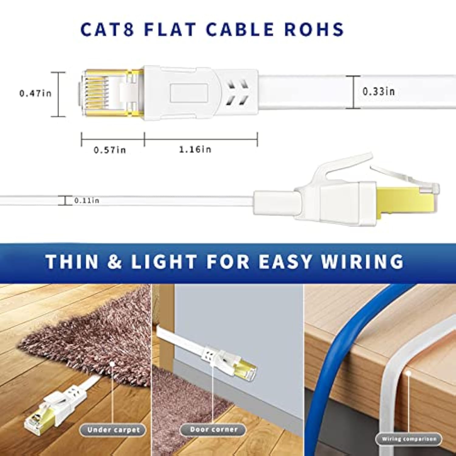 Ethernet Cable 25 Ft, Cat8 High Speed Outdoor&Indoor Cat8 Lan Network Cable 40