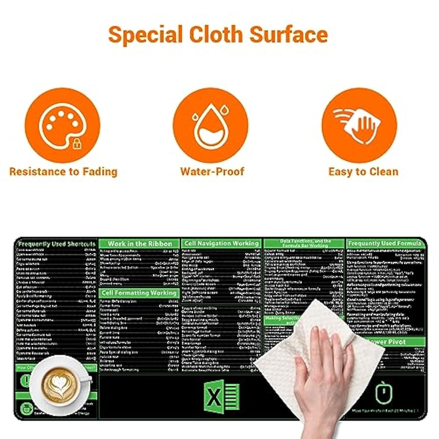 Excel Cheat Sheet Desk Pad, Upgraded Pro Version, Excel Shortcuts Mousepad Stitched Edges, Nonslip Base Keyboard Mats, Xxl Giant Mouse Pads For Desk, 35.4”X15.7”, Back To School