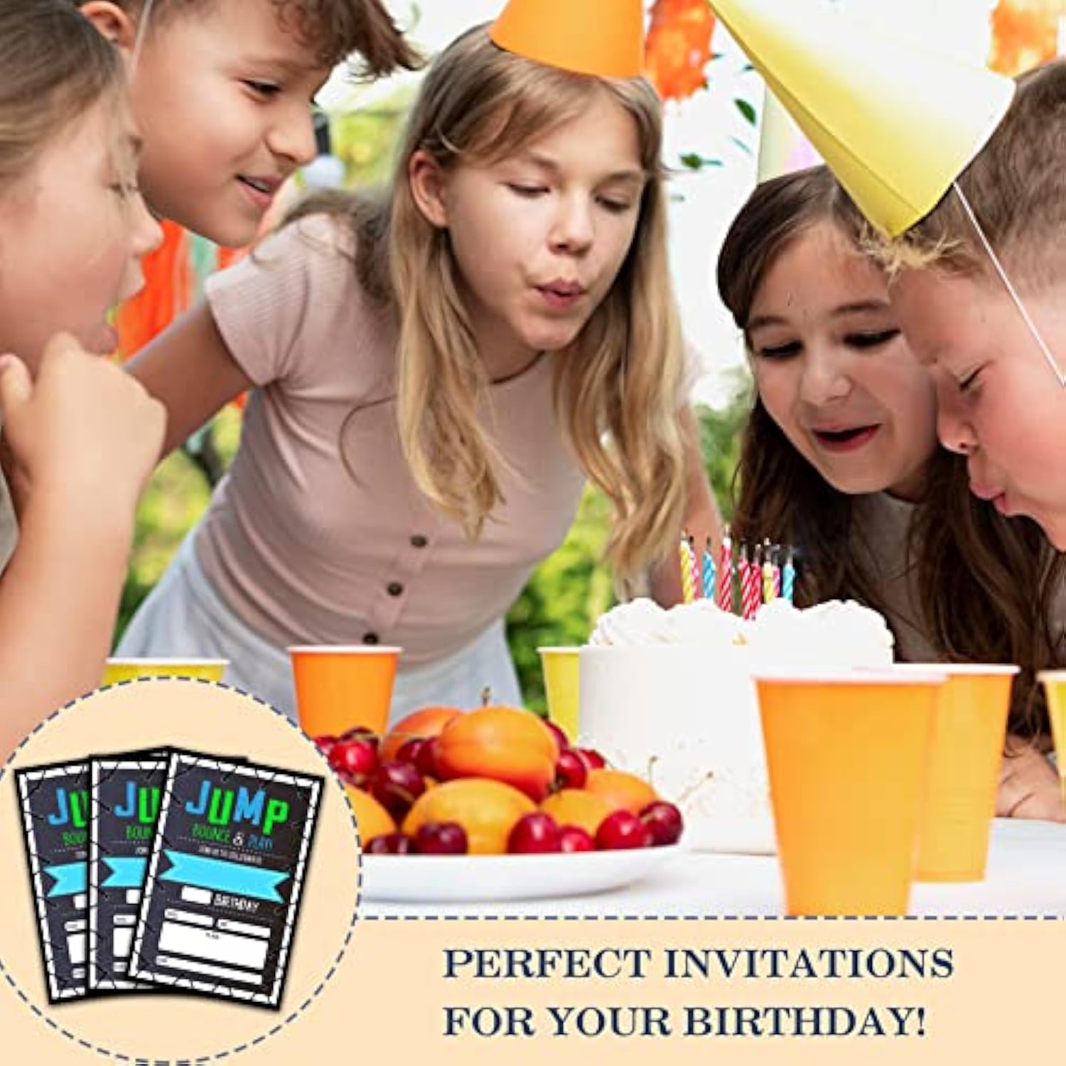 Trampoline Jump Birthday Party Invitations, Bounce House Birthday Invitations For Boys Girls, Kids Birthday Invites, Theme Birthday Party Decorations, 20 Invitations With 20 Envelopes - B02