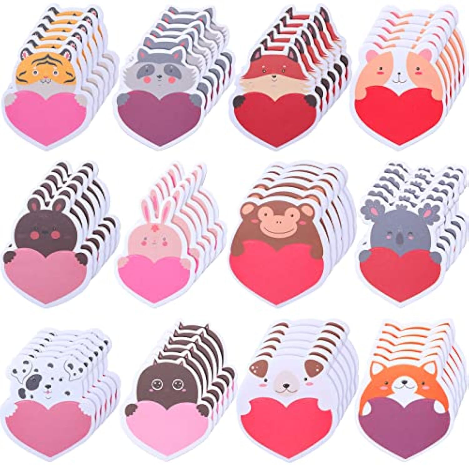 72 Pcs Heart Sticky Notes Valentine'S Day Cute Cartoon Animal Sticky Notes Funny Animal Self Stick Memo Pad For Office Valentine'S Day Favors, 12 Styles