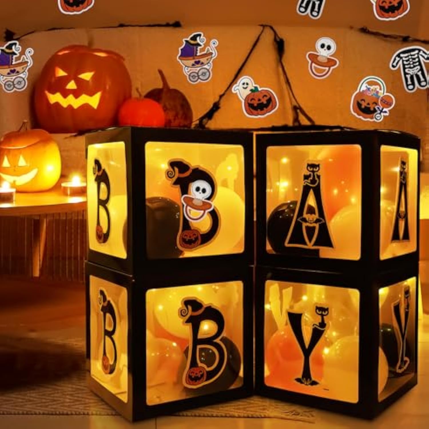Halloween Decorations Balloons Boxes 4 Pcs Transparent Box With 4 Led Light Strings - Baby Shower Party Supplies Decoration - A Baby Is Brewing