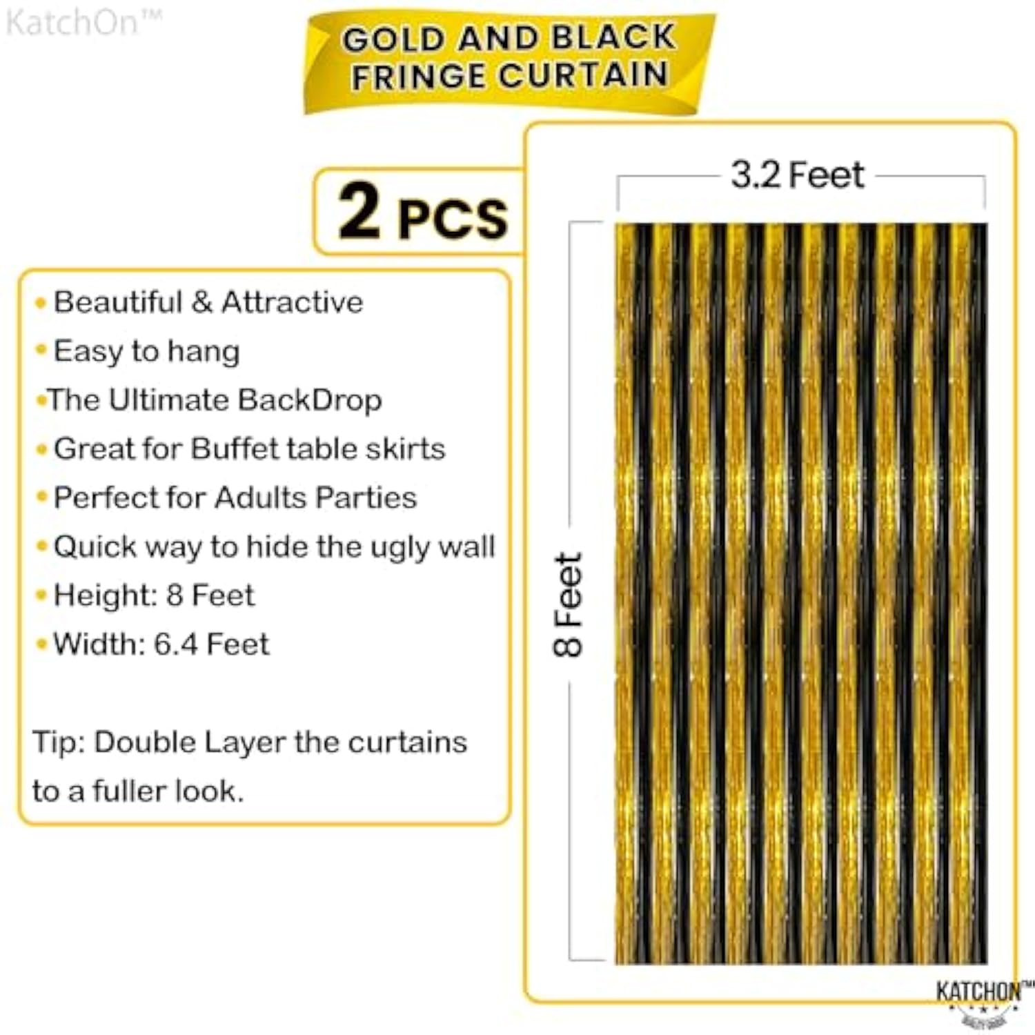 2-Pack Extra-Large Black & Gold Fringe Curtains 2026 NYE Backdrop