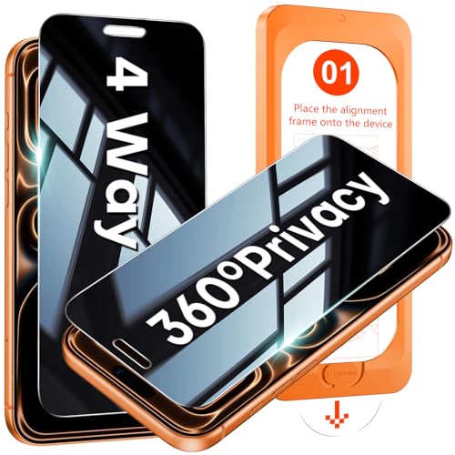 360° Privacy Screen Protector for iPhone 17 Pro Max [4 Way Anti-Spy], TOP Tempered Glass with 9H+ Hardness & 12FT Military Grade Shatterproof, Total