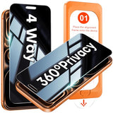 360° Privacy Screen Protector for iPhone 17 Pro Max [4 Way Anti-Spy], TOP Tempered Glass with 9H+ Hardness & 12FT Military Grade Shatterproof, Total