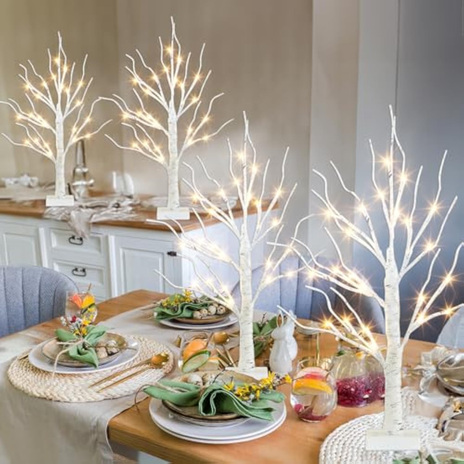 Christmas Decorations For Home, 2Ft Christmas Tree With Led Lights, Warm White Lights, Fairy Light Spirit Tree For Room Inside Fireplace Decor, Battery Powered, Timer (4Pk)