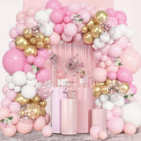 157 Pcs Pink And White Balloons Arch Kit, Pink Gold Birthday Decorations For Women Girls, Pastel Pink Chrome Gold Latex Balloon Valentines Day Wedding Party Gender Reveal Anniversary