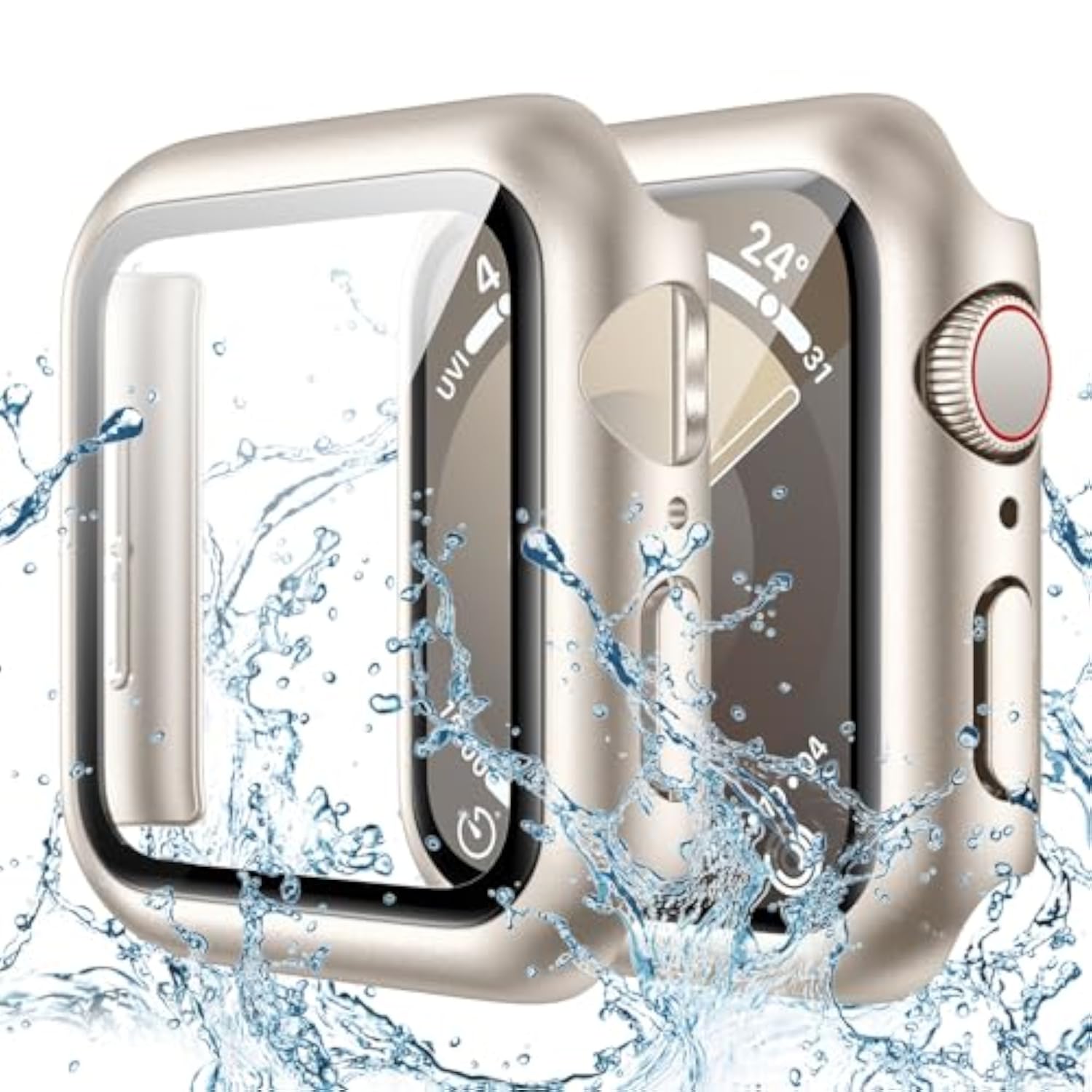 Waterproof Case with Glass for Apple Watch 44mm Series 6/5/4/SE, 2 in 1 Protective Case, Rugged Band, Bling Case, IP67 Waterproof, Durable and Stylish