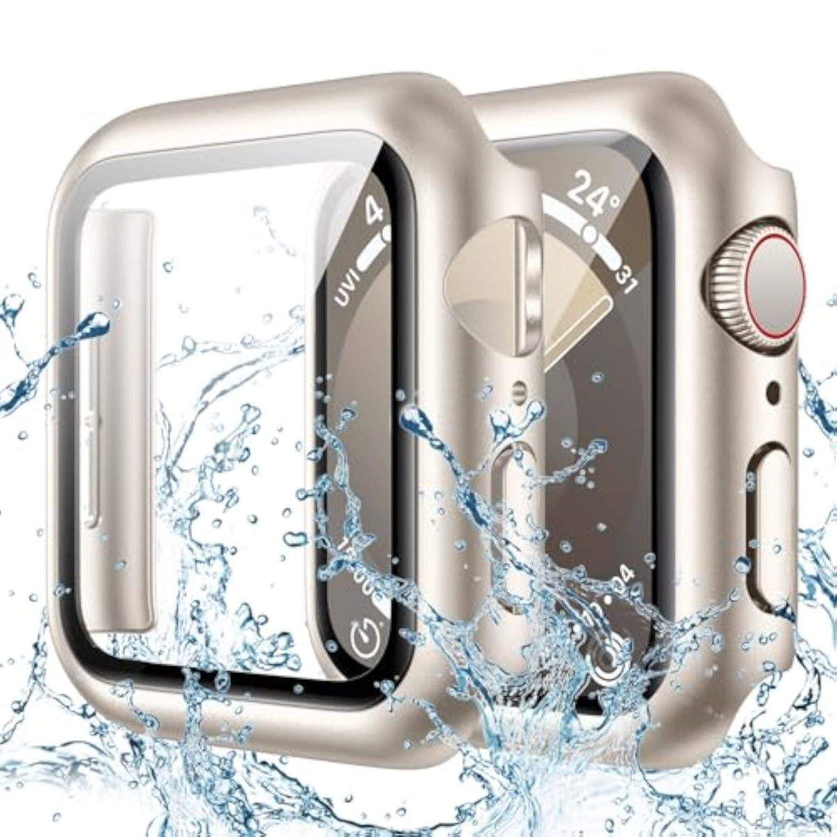 Waterproof Case with Glass for Apple Watch 44mm Series 6/5/4/SE, 2 in 1 Protective Case, Rugged Band, Bling Case, IP67 Waterproof, Durable and Stylish