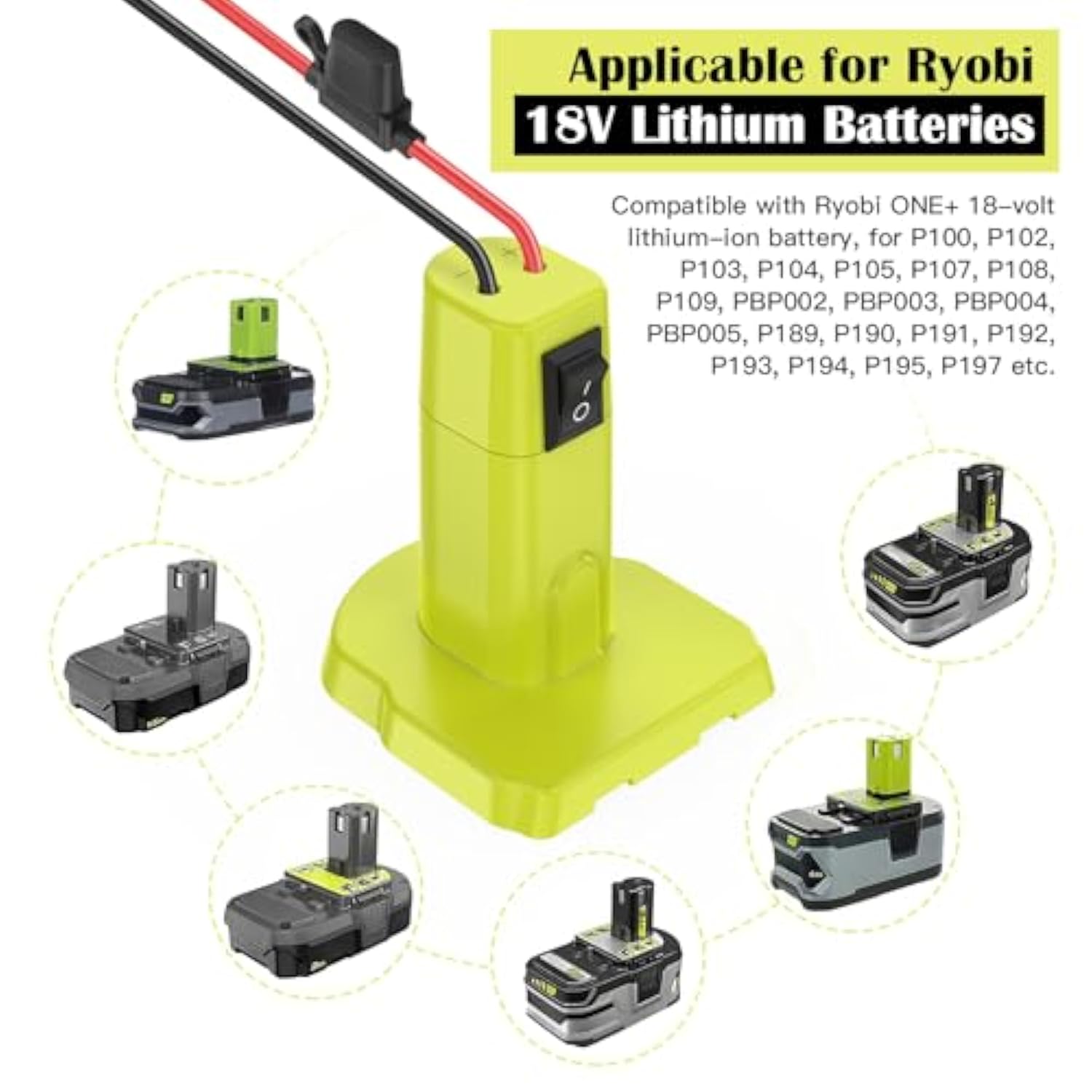 2 Packs Power Wheels Adapter For Ryobi 18V Battery Adapter Power Wheels Battery Conversion Kit With Switch, Fuses & Wire Terminals, 12Awg Wire, Power Connector For Diy Rc Car Toys And Robotics