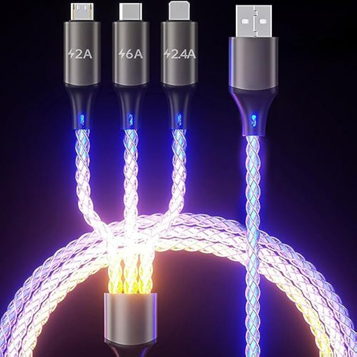 Light Up Phone Charger Cord, Multi Led Charging Cable Rgb Glowing Gradual Ligh