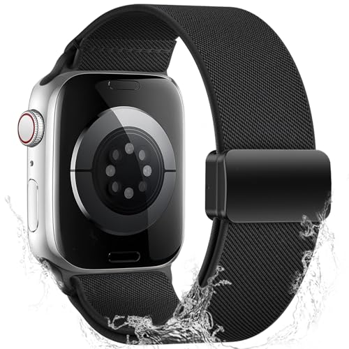 Stretchy Nylon Band Compatible with  Watch Bands for Men Women 44mm 45mm 42mm 46mm 49mm 40mm 38mm 41mm, Magnetic Clasp Waterproof Soft Elastic
