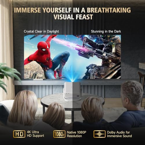 [ Ai Auto Focus] Portable Projector Native1080P Support 4K Parse Wifi6 5G Wireless 5.0 Bluetooth Android 13,300Ansi,360° Rotatable, Auto Keystone Correction Video Projecto