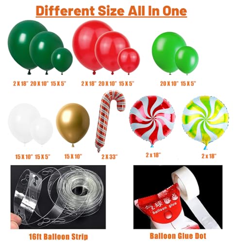 Christmas Balloon Arch Garland Kit 160pcs Red Green Balloons for Candy Merry Christmas Party Friendsmas Santa Claus Birthday Holiday Party Decoration (Green Red)