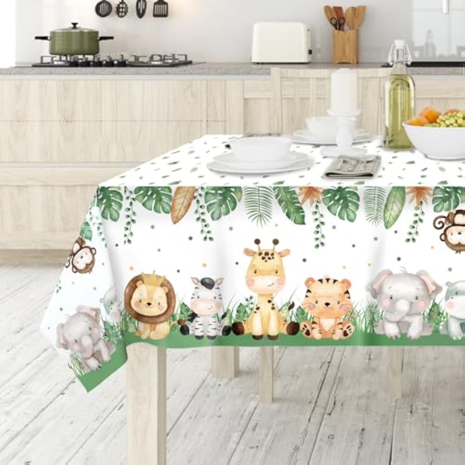 3PCS Jungle Safari Tablecloths (108"x54") for Zoo Birthday & Baby Shower Decor