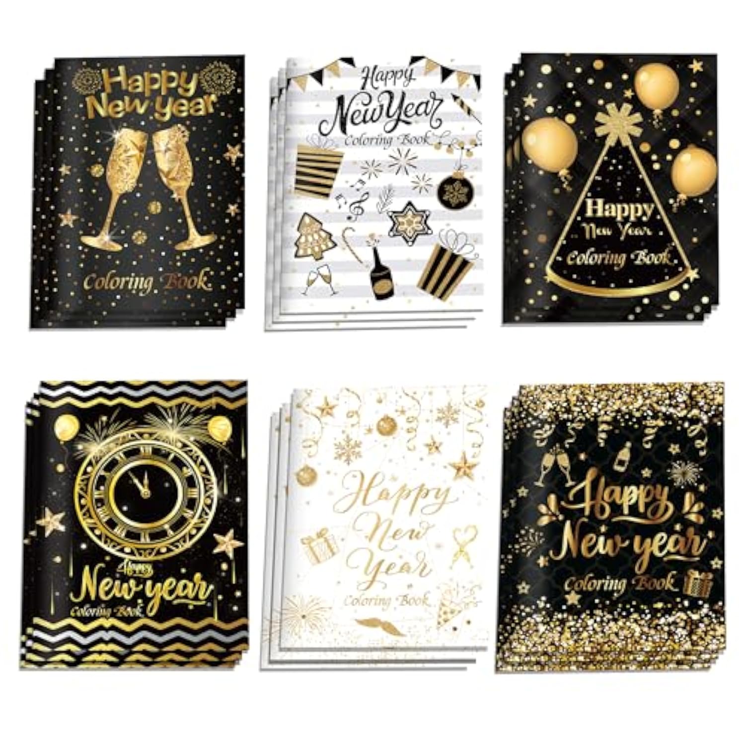 12Pcs Happy New Year Coloring Books Bulk, Black White New Year Hat Wine Glass Pattern Coloring Book Year Of 2026 For Holiday Party Activities Fillers Spring Festival Diy Drawing Book