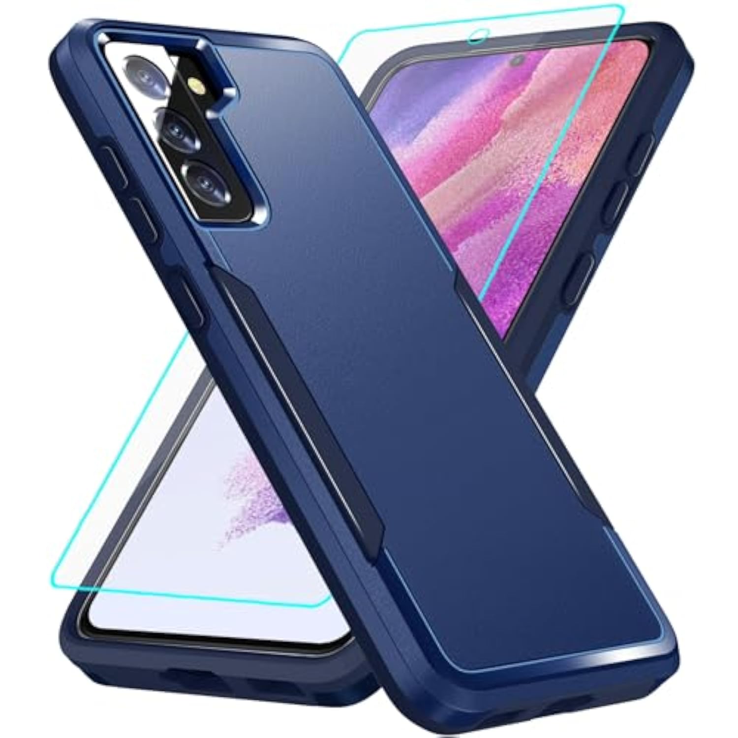 For Galaxy S21 Fe 5G Case With Screen Protection: Heavy Duty Protective Shockproof And Scratch Proof Cell Phone Case For Samsung Galaxy S21 Fe 5G-Blue
