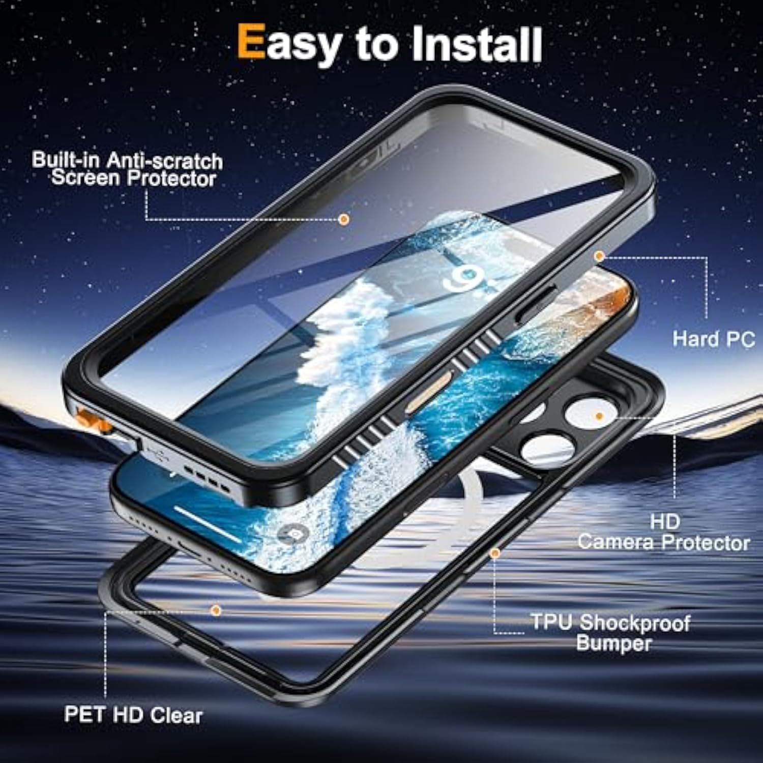 Magnetic For Iphone 17 Pro Max Case, [Ip68 Waterproof][Wireless Charging][Built-In Lens & Screen Protector][Military-Grade Drop Protection] Full-Body Shockproof Case For Phone 17 Pro Max Black