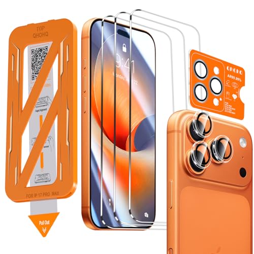 [1-Second Auto-Install] 3 Pack Screen Protector for iPhone 17 Pro Max [6.9 Inch] + 1 Set Camera Lens Protector, 9H+ Shatterproof Tempered Glass,