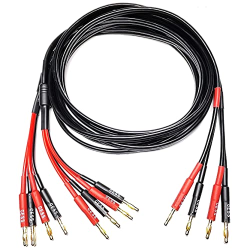 CESS-106-6f Bi-Wire Banana Plug Splitter Speaker Cable, 2 Banana Plugs to 4 Banana Plugs, 12 Gauge, 2-Channel (6 Feet)