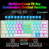 T61 Wireless Gaming Keyboard And Mouse Combo With Ergonomic 61 Key Rainbow Led Backlight Anti-Ghosting Mechanical Feel Rechargeable 4000Mah Battery Mouse Pad For Pc Mac Gamer Typists(White)