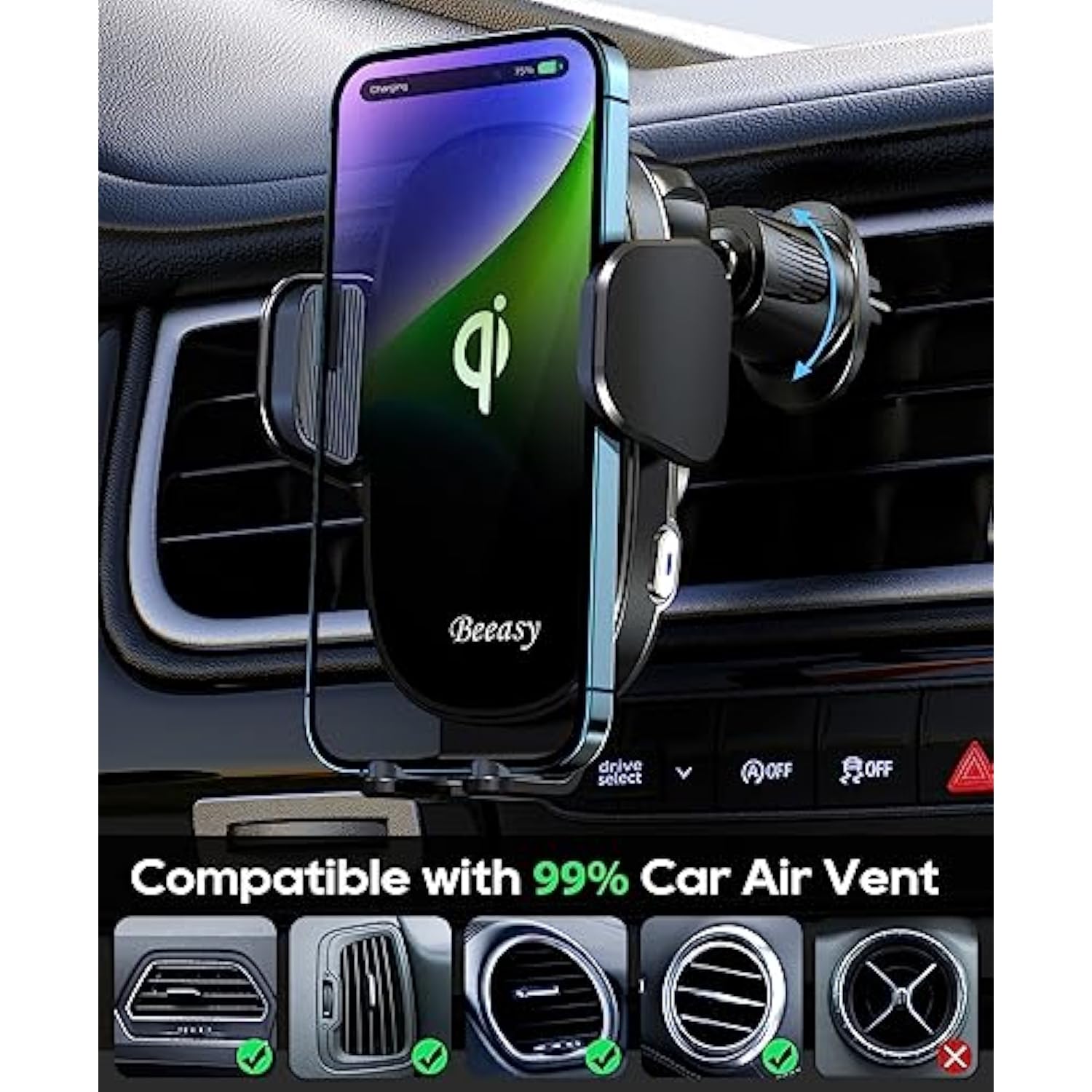 15W Mobile Phone Holder Car With Charging Function-Wireless Charger Car Automatic Qi Inductive Charging Station Car-Mobile Phone Holder Car Charger Ventilation For Iphone Samsung Huawei Lg Etc