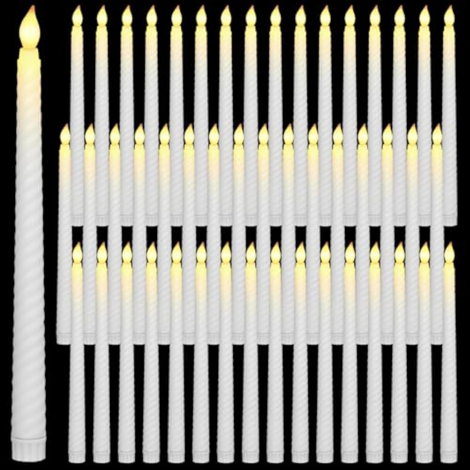 50 Pack 11" Flameless Taper Candles Bulk Spiral Battery Operated Flickering Warm 3D Wick Light Led Candlesticks For Halloween Christmas Wedding Home Window Decorations(White)