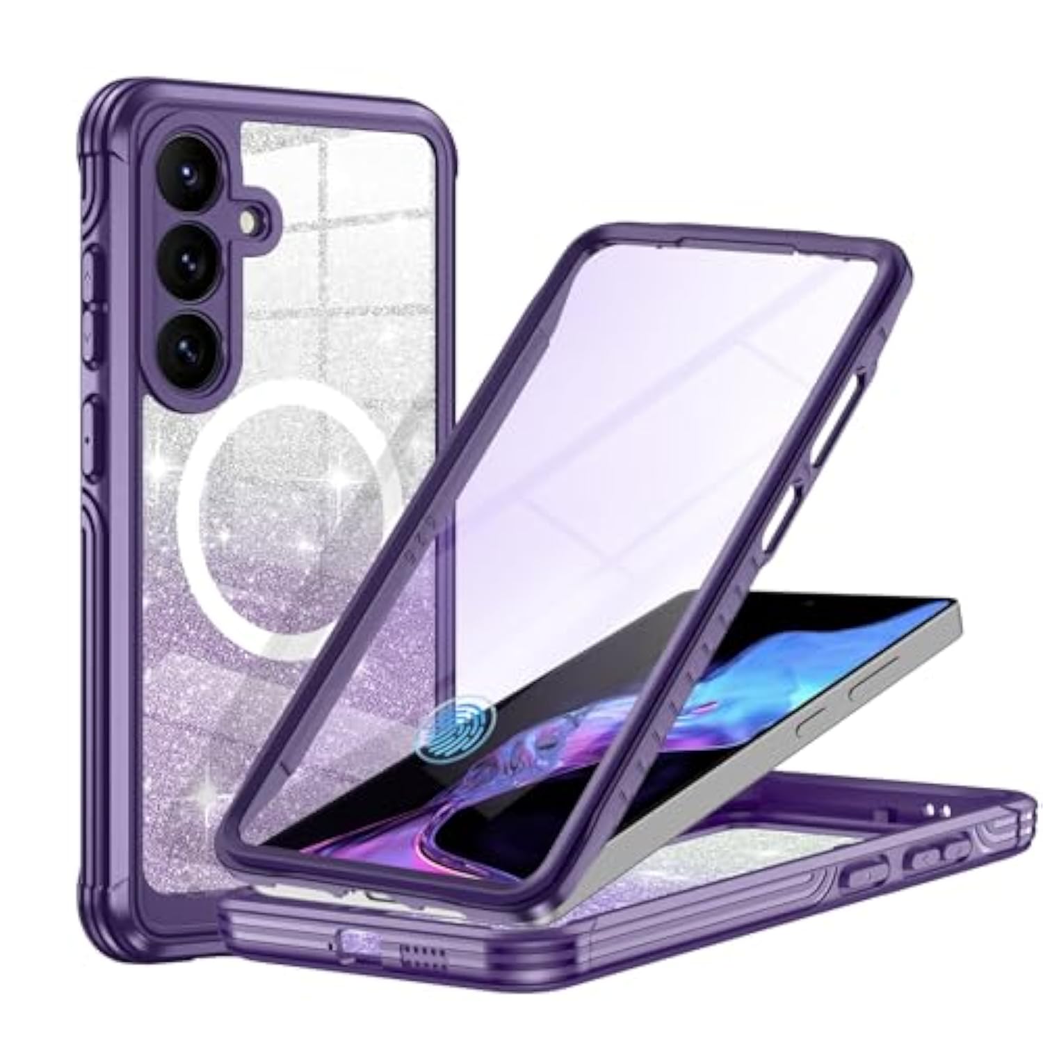 For Samsung Galaxy S25 Plus Case Glitter,Compatible With Magsafe[Built-In Tempered Glass Screen Protector & Camera Lens Protection] Full Body Shockproof Protective Bling Phone Case,Amethyst