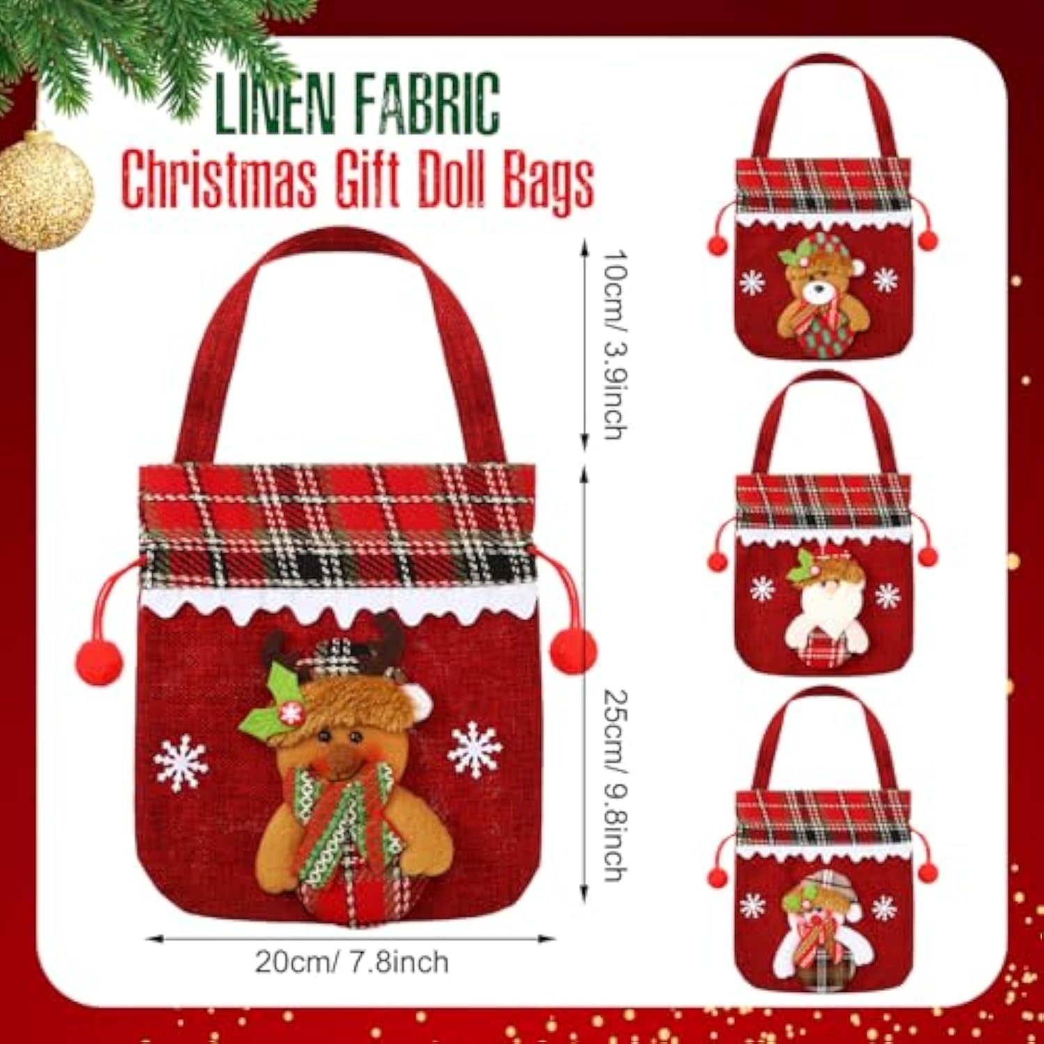 12 Pcs Christmas Gift Doll Bags Christmas Eve Apple Bags Reusable Drawstring Gift Bags Elk Bear Santa Claus Snowman Fabric Goody Bag For Christmas Candy Party Favors Holiday Wrapping