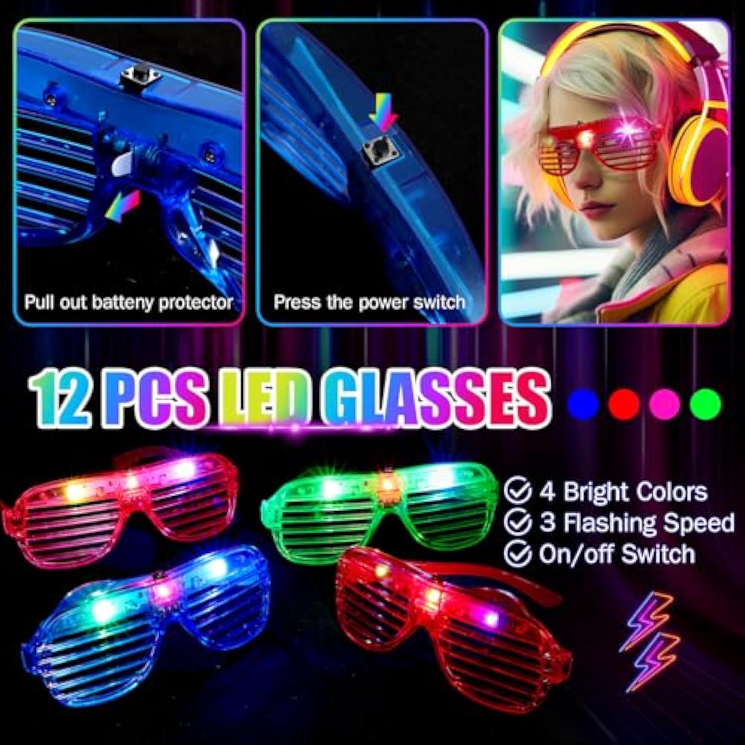 170pcs Glow in the Dark Party Supplies LED Sticks Glasses Rings Necklaces
