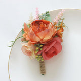 Wrist Corsage And Boutonniere Set For Wedding Prom Party Homecoming Celebration Artificial Flower Accessories Suit Decor 2 Pieces-Orange+Pink+Light Red