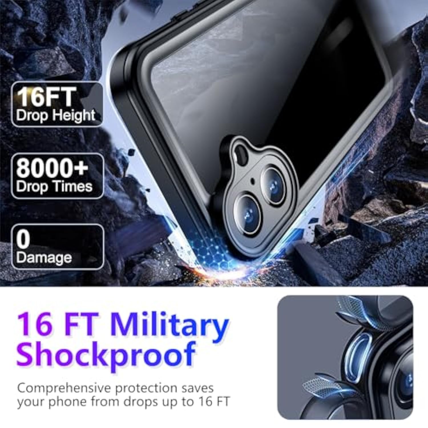 Waterproof iPhone 16 Case, Built-in Screen & Camera Protector, Shockproof, 6.1"