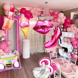 9 Pcs Pink Girls Head Balloons, 28”Hot Pink Lips Heart Lipstick Ice Cream Aluminum Foil Balloons For Girl Birthday, Princess Doll Theme Party Decorations Supplies, Baby Shower.