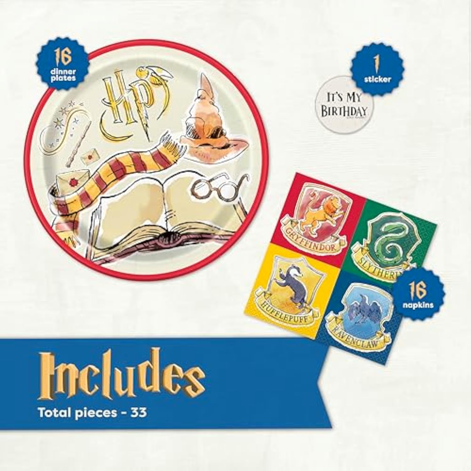Harry Potter Birthday Decorations | Harry Potter Plates and Napkins Party Decorations | Serves 16 Guests | Officially Licensed