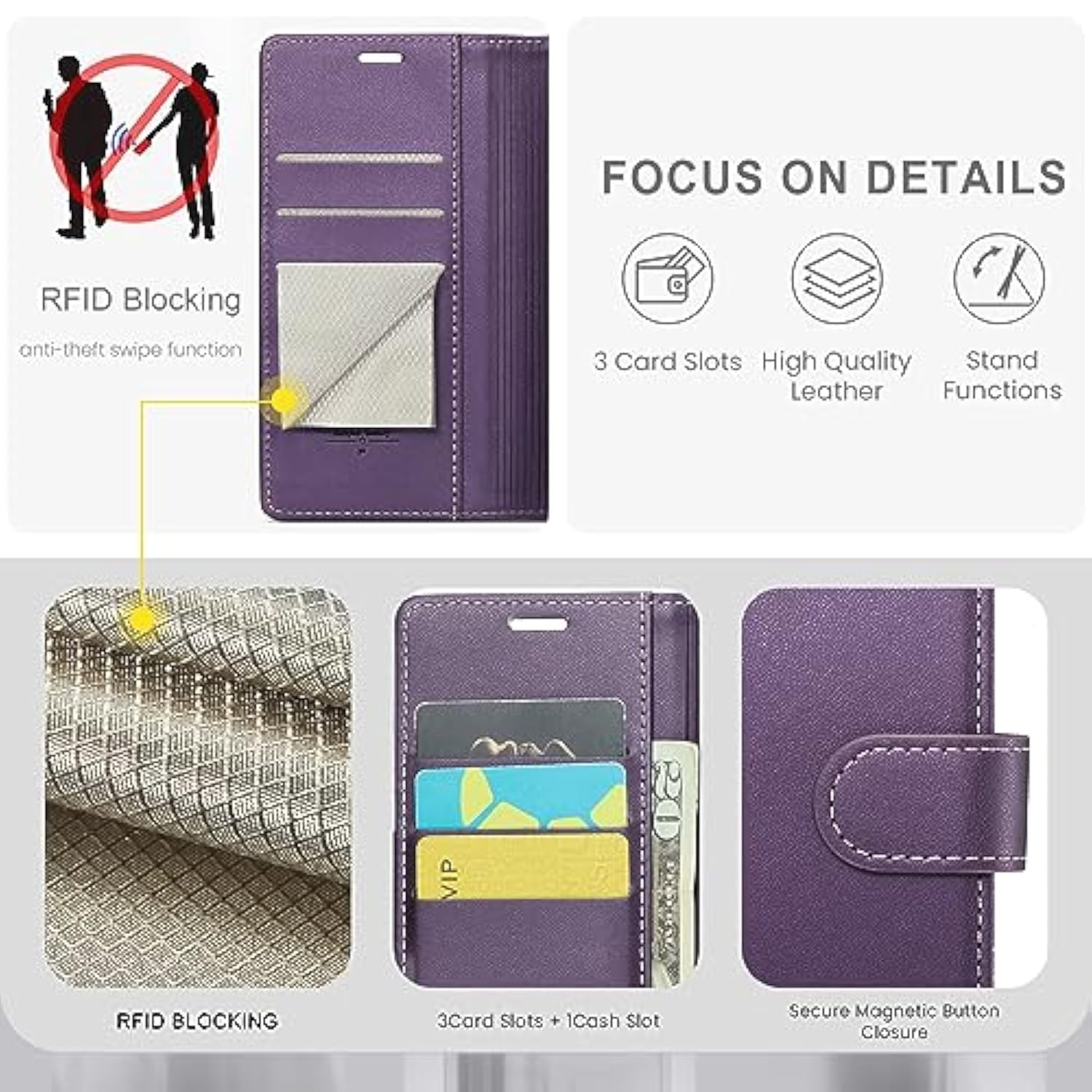 Wallet Case For Iphone 16E, Rfid Blocking Credit Card Holder, Pu Leather Folio Flip Kickstand Protective Shockproof Cover For Apple 16E (Purple)