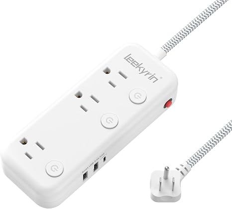 Power Strip 6 Outlets 3 USB 1 USB C Individual Switches 5 Ft Braided Cord