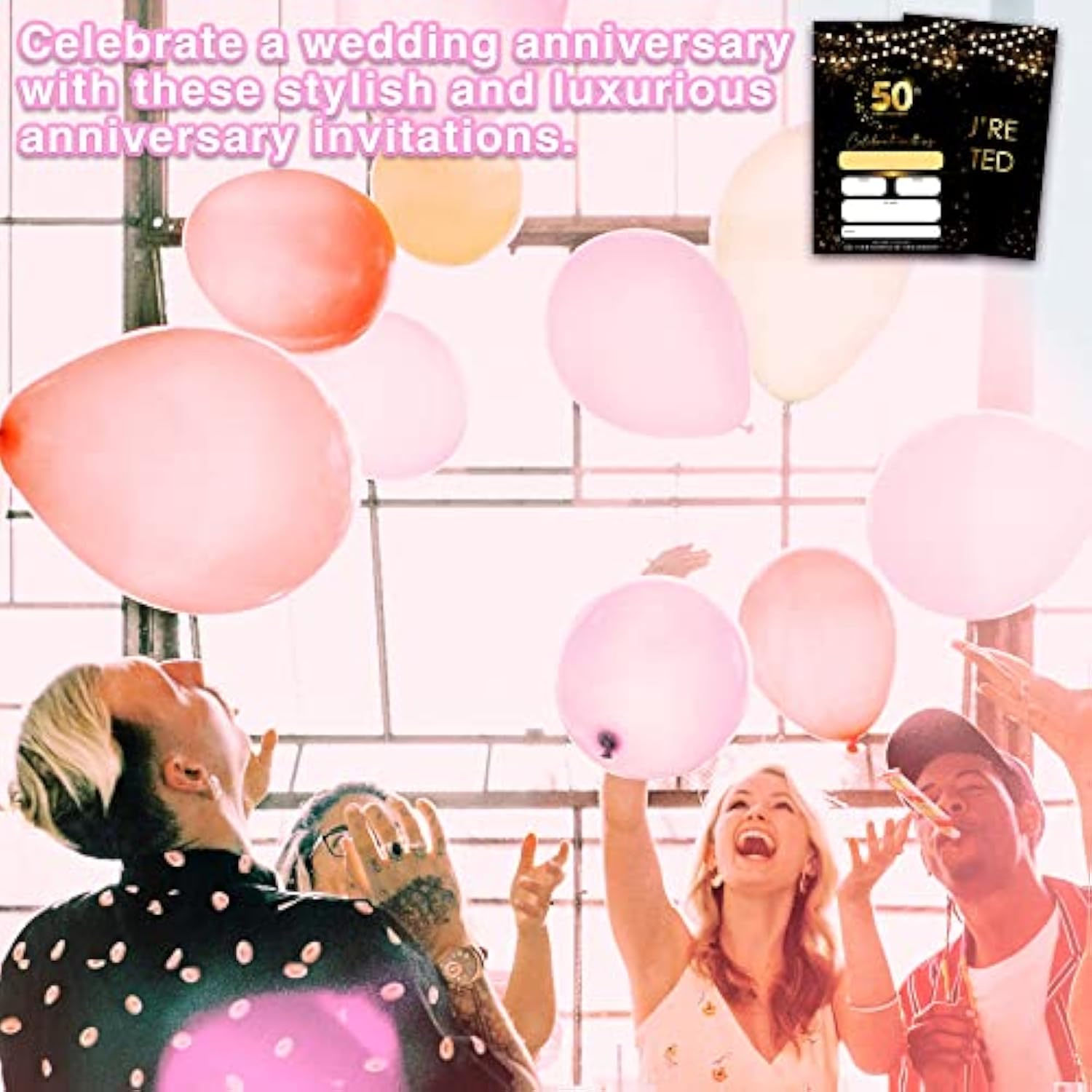 50Th Anniversary Invitations Cards, Black Gold Glitter Wedding Anniversary Invitations With Envelopes, Celebrate With Us Fill-In Invites Cards, Anniversary Party Supplies Decorations(Pack Of 25)