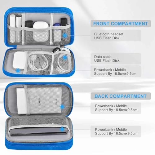 Portable Cable Organizer Case,Travel Pouch With Double-Layer Storage For Cables,Chargers,Earbuds & Phone,Black Blue