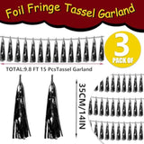 3P Metallic Fringe Tassel Banner Garland Foil Tinsel Streamer Wall Hanging Curtain Backdrop Banners For Parade Floats, 2024 Graduation Decorations, Father’S Day Party Decoration(Black)