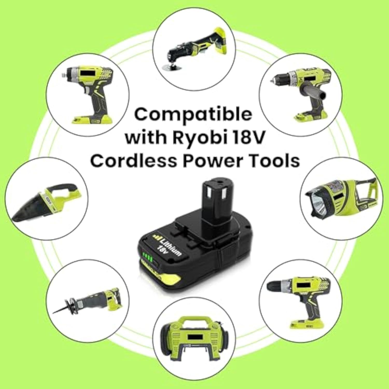2-Pack 3.0Ah P102 18V Lithium Battery Replacement for Ryobi Cordless Tools