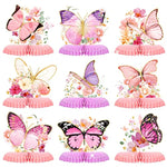 Butterfly Girls Birthday Party Decorations,9-Pieces Glitter Honeycomb Centerpieces For Tables For Baby Shower,Wedding,Butterfly Themed Table Toppers,Spring Summer Garden Party